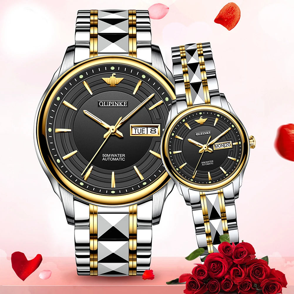 OUPINKE 3170 Couple Watches for Men Women Japan Automatic Mechanical Movement Lover&