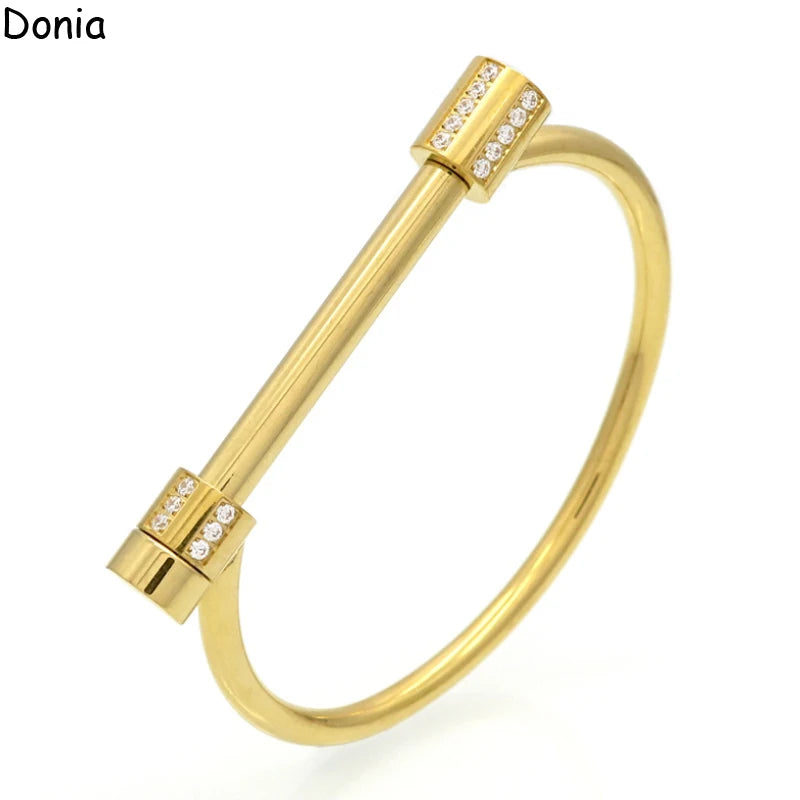 Donia jewelry European and American fashion stainless steel horseshoe titanium steel micro-set zircon C-shaped screw bracelet