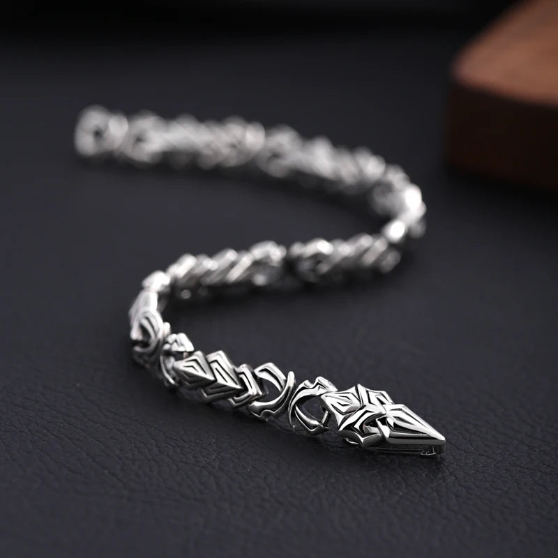 Silver Bracelet, Dragon Knight Retro Niche Design.