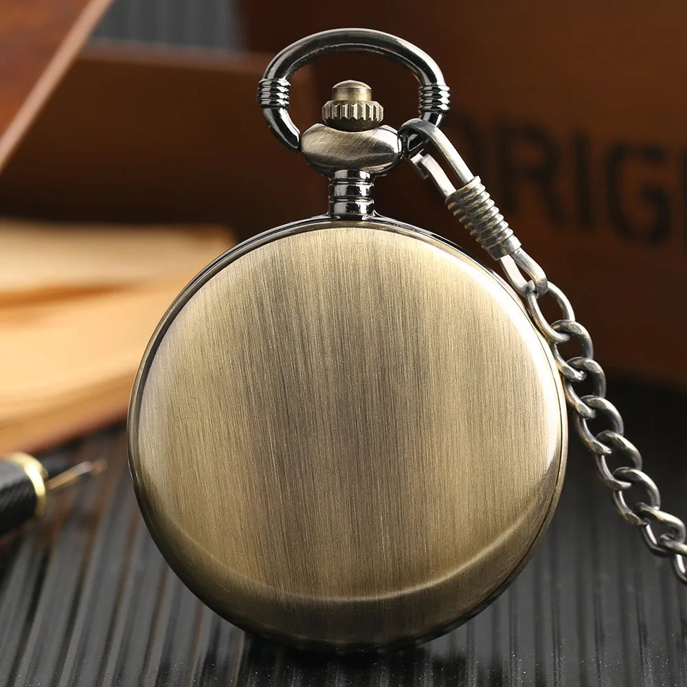 Vintage Retro Bronze Hollow Train Locomotive Steampunk Quartz Pocket Watch Women Men Necklace Pendant with Chain Birthday Gift