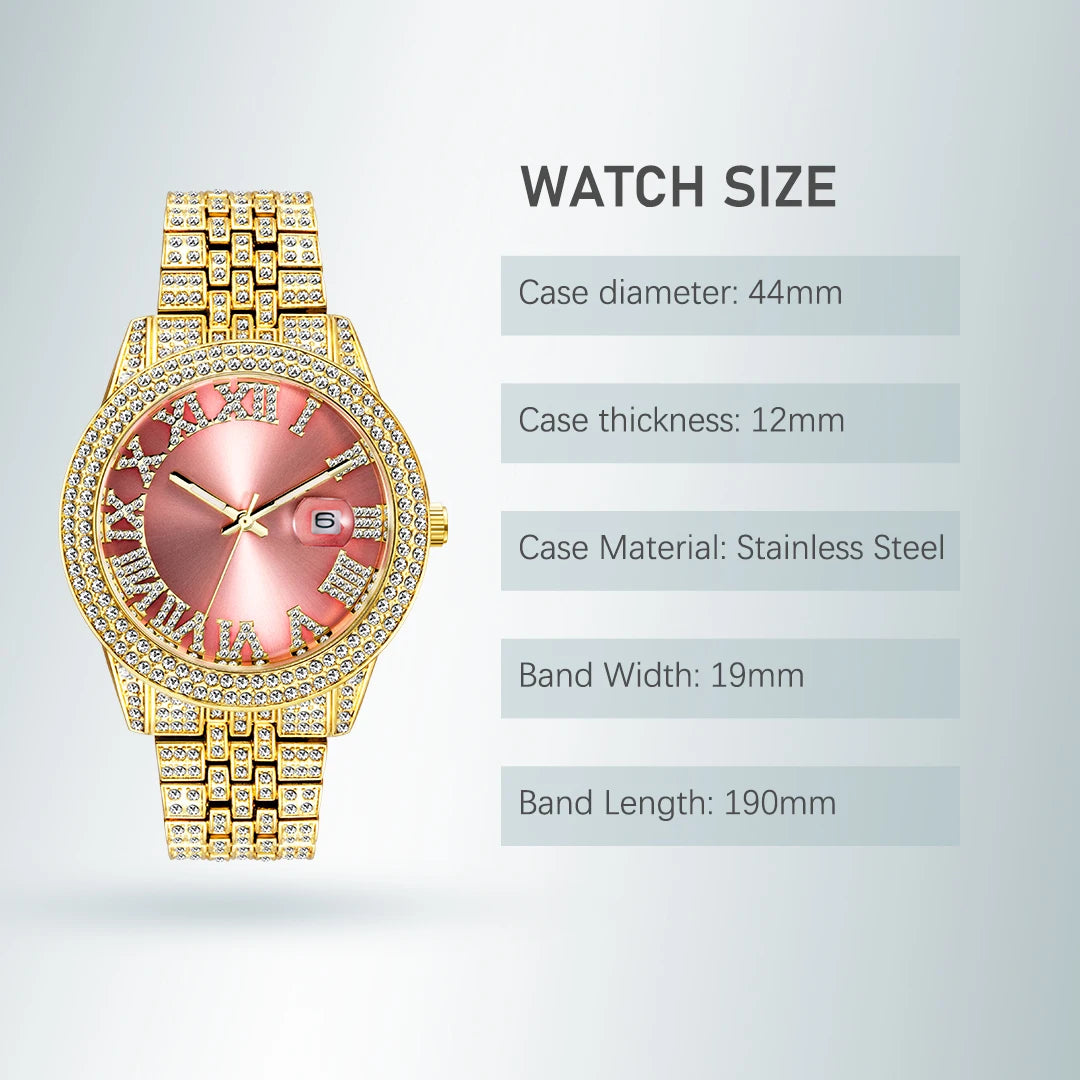 Ladies Pink Watches Gold Diamond Stylish.