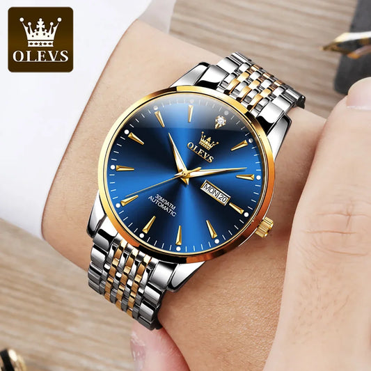 OLEVS 6635 Business Automatic Mechanical Watch For Men, Hot Waterproof Stainless Steel Strap Men Wristwatches Luminous Calendar