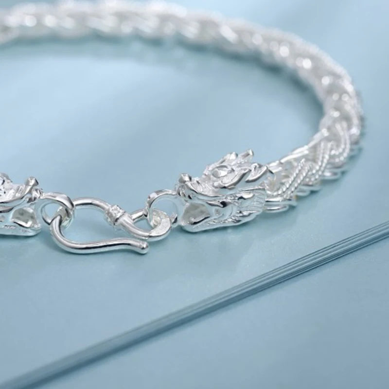 Pure Silver Bracelet Women Men Dragon.