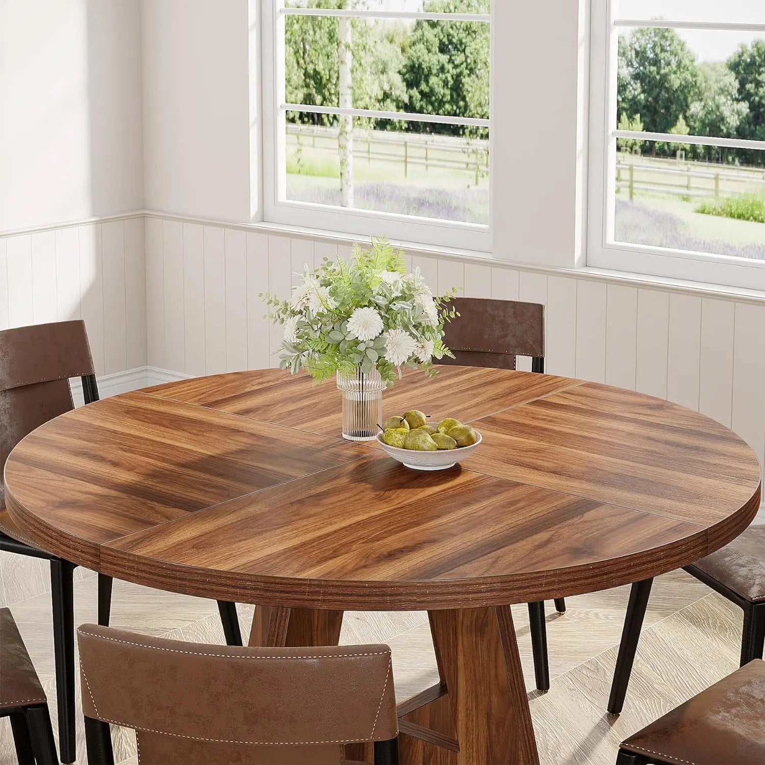 Round Dining Table for 4: 47 Inch Farmhouse Kitchen Table