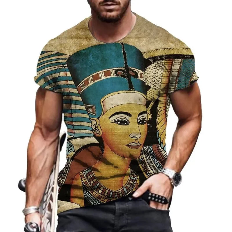 Men's T-Shirts 2022 Fashion Retro Style T-shirt Egyptian Elements 3D Printing Casual Breathable Men  Women Funny Short Sleeves