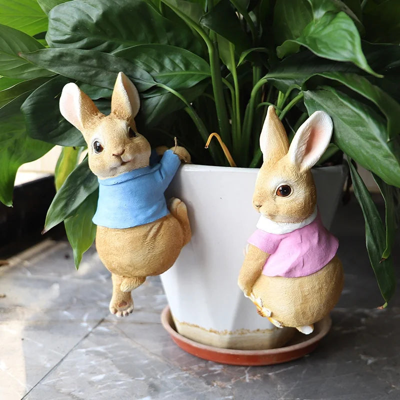 Funny Rabbit Statue Adorable Bunny Sculpture Resin Animal Figurine Decorative Ornament for Outdoor Fairy Garden Patio Yard Tree