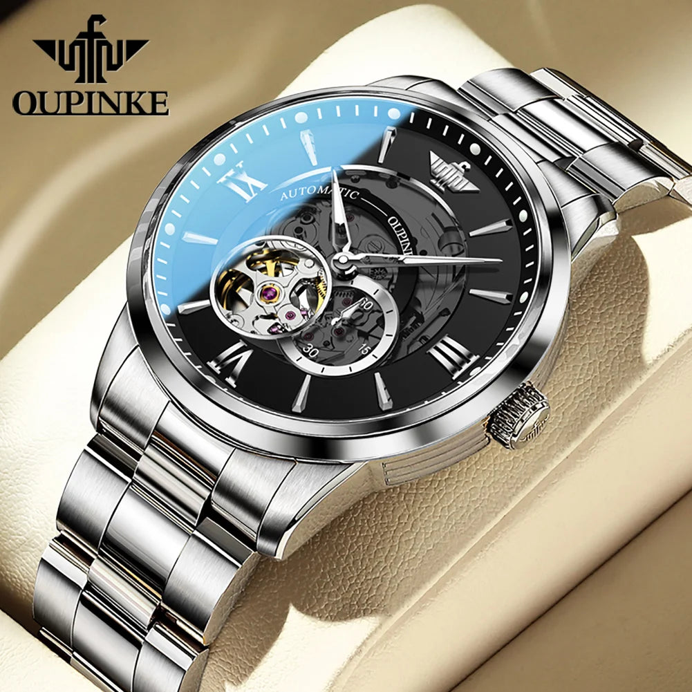 OUPINKE 3190 Automatic Mechanical Watch for Men Japan Movement Skeleton Design Sapphire Crystal Mirror Waterproof Male Watch