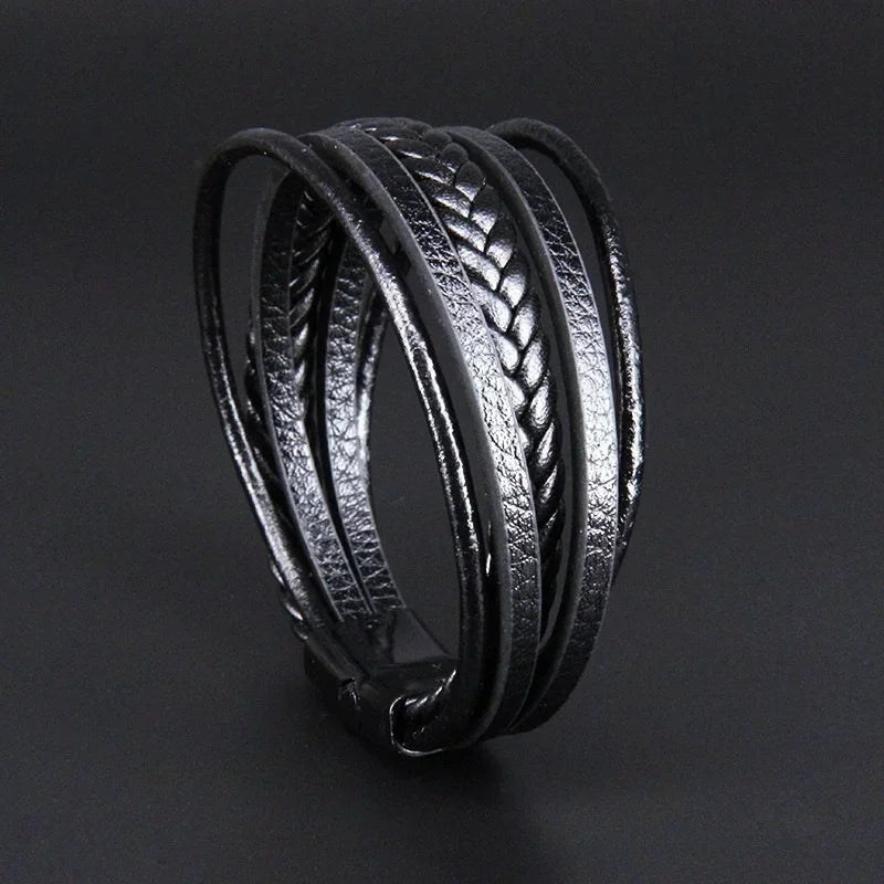 Trendy Leather Braided Bracelet.###