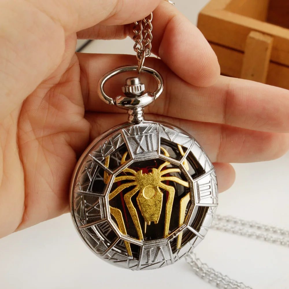 Creative Golden Spider Pattern Hollow out Design Pocket Watch.