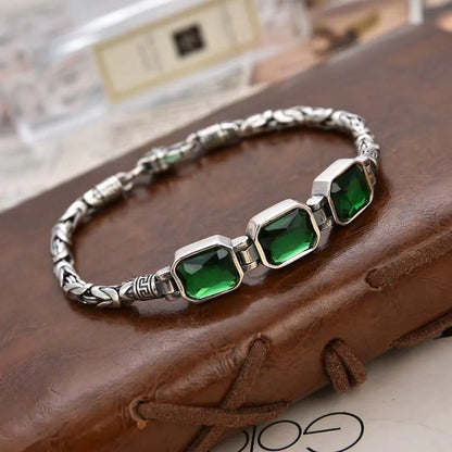 Silver Punk Trendy Three Stones Diamond Bracelet.