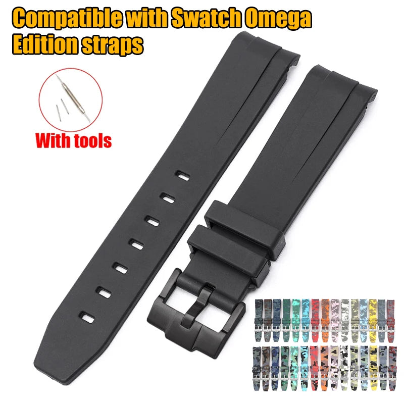 Curved End Rubber Strap for Omega X Swatch Collaboration MoonSwatch.