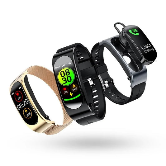 Fitness Smart Watch With Wireless TWS Bluetooth Earphone Health Monitor Tracker Wristband Call Sport Bracelet For IOS Android