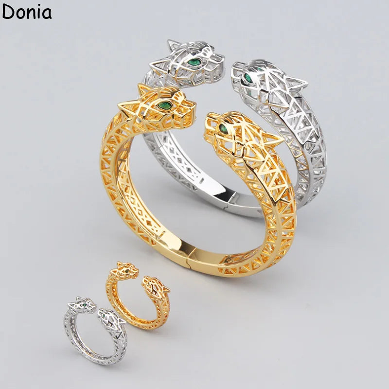 Donia Jewelry's new creative hollow double-headed leopard bracelet European and American popular palace luxury bracelet ring set