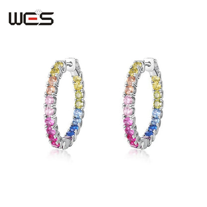 WES 925 Sterling Silver Earrings for Woman Friends Rainbow Colorful Zicron 3*3mm Anniversary Christmas Party Birthday Gifts