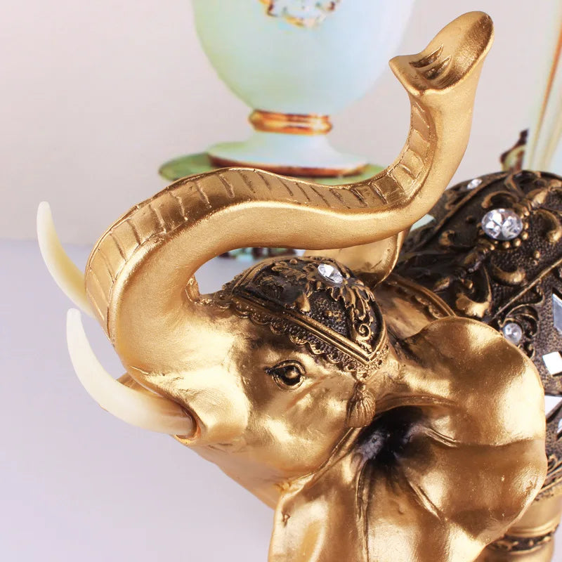 Golden Resin Elephant Statue, Feng Shui.