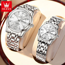 OLEVS 5513 Couple Watch Set Men and Women Silver Stainless Steel Waterproof Lovers Quartz Wristwatch Luxury Brand Original Clock