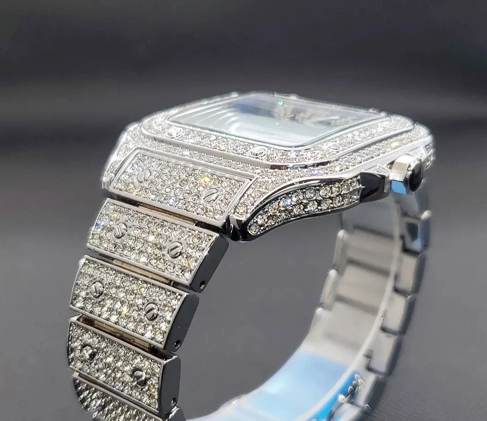 Quartz Watches Luxury Diamond Blue Watch.