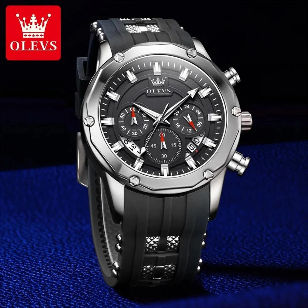 OLEVS 9991 Fashion Sport Quartz Watch For Men 45mm Big Dial Chronograph Date Hand Clock Waterproof Original Man Watches 2024