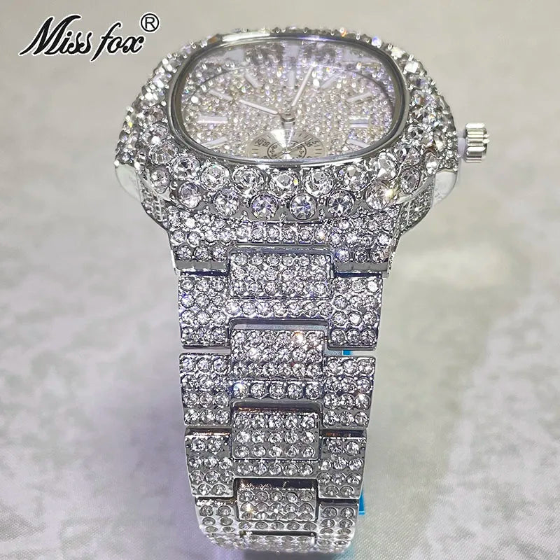 Brand MISSFOX Fashion Iced Out Watches Men.