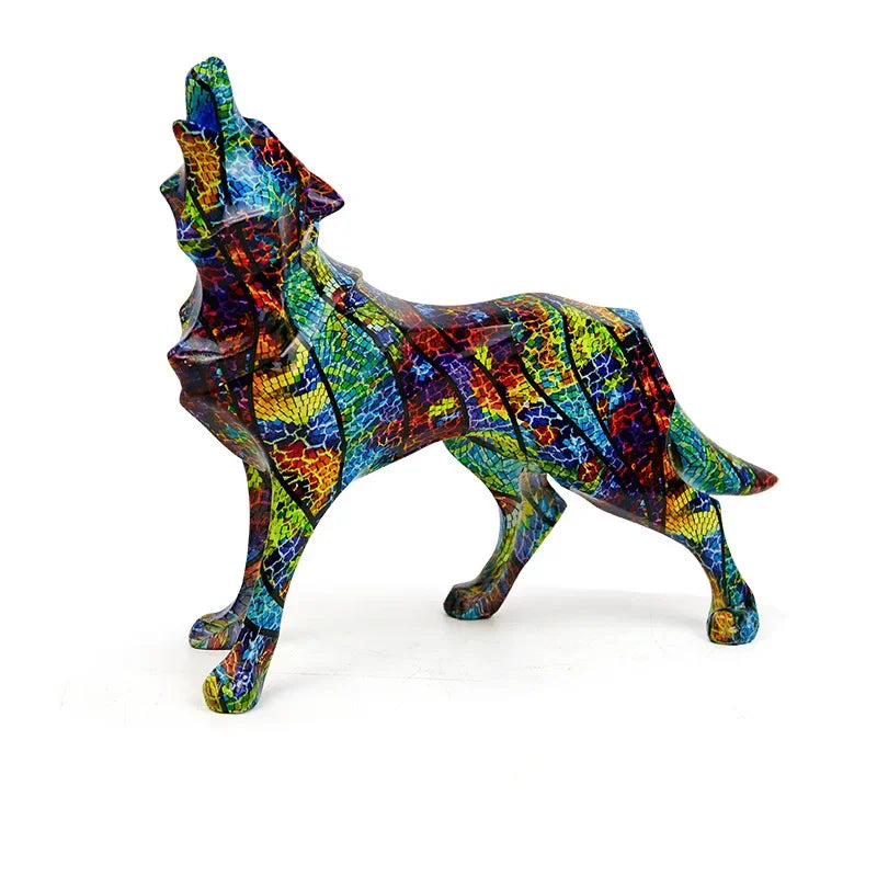 Graffiti Abstract Geometric Wolf Sculpture.