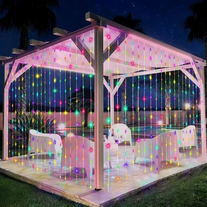 Solar Curtain Lights Outdoor Christmas Fairy Lights with 8 Lighting Modes For Home Garden Garland Yard Wedding Festival Decor