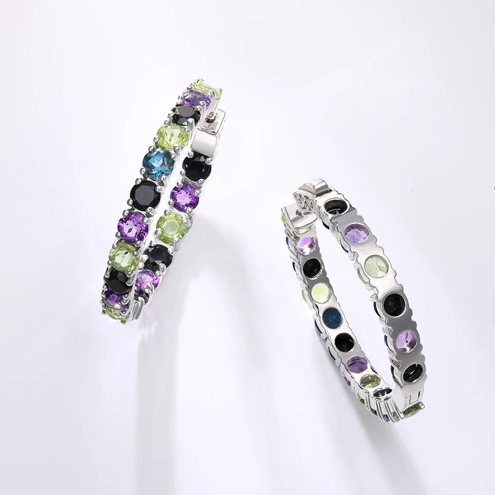 GZ ZONGFA New Fashion Natural Blue Topaz Amethyst Multi Gemstone Custom Jewelry 925 Sterling Silver Large Hoop Earrings Women