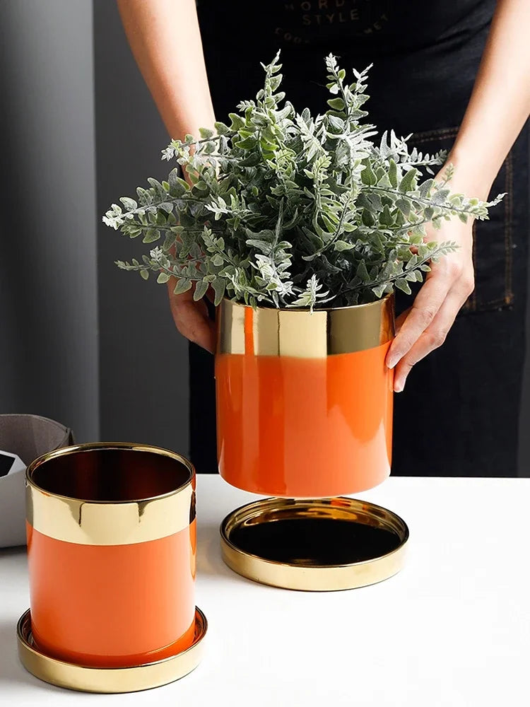 Light Luxury Phnom Dark Green Ceramic Flower Pot.