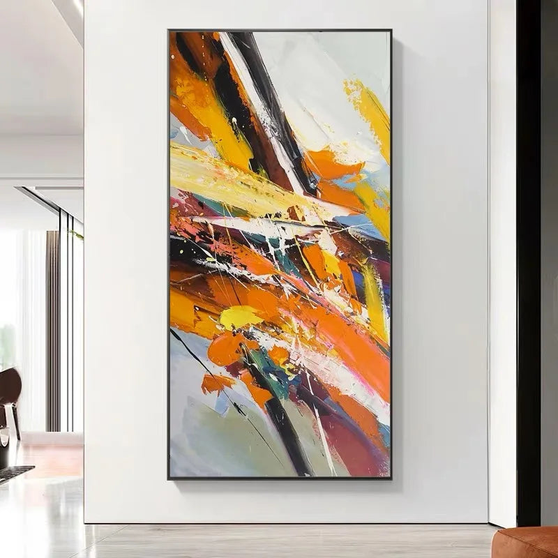 Pure Hand-painted Oil Painting Orange Modern Abstract Corridor Decoration Painting Living Room Vertical Version Hanging Painting