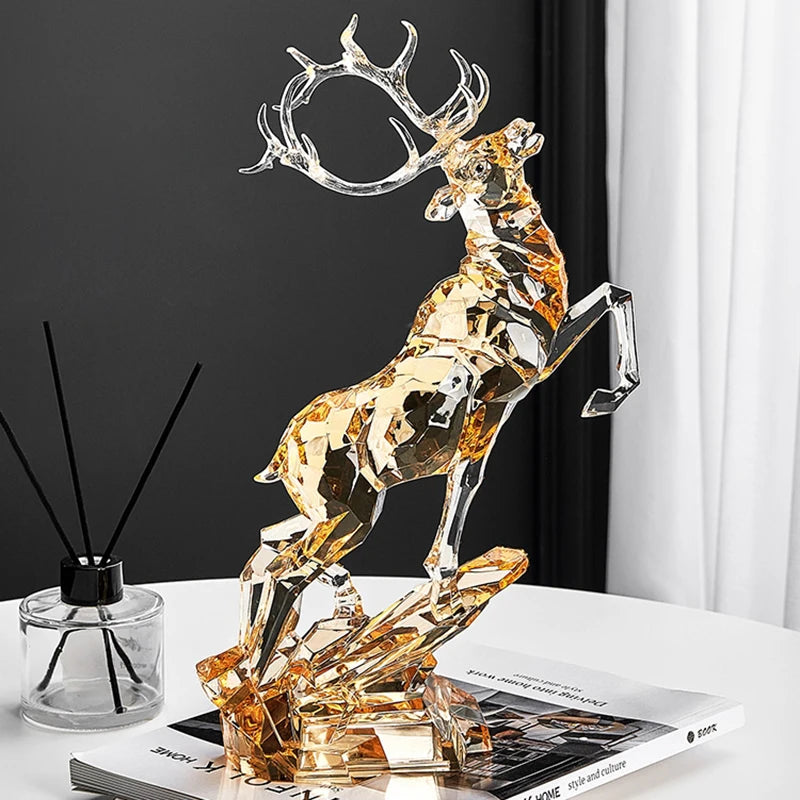 Room Decor Crystal Deer Statue Ornament Luxury Acrylic Crafts Sculpture Wine Cabinet Office Study Decoration Nordic Artwork Gift