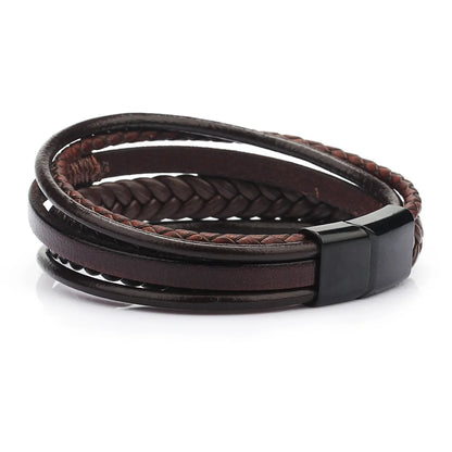 Trendy  Leather Bracelets Men Stainless Steel.