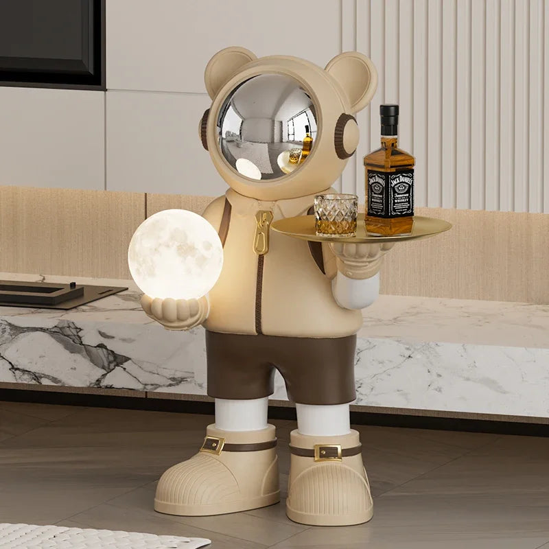 Style Large Bear Model Spaceman Figurines Moon Lamp Light Luxury.