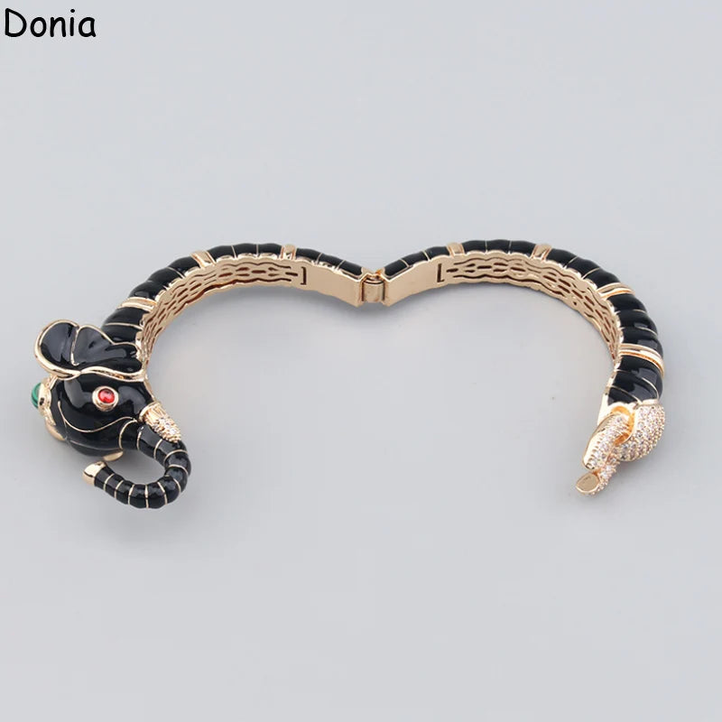 Donia Jewelry European and American fashion black elephant titanium steel micro-set zircon animal luxury bracelet