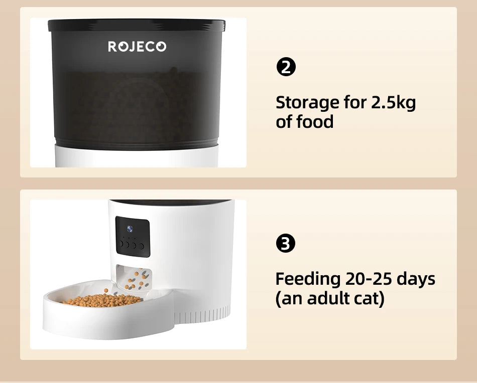 ROJECO Automatic Cat Feeder With Camera Video Cat Food Dispenser Pet Smart Voice Recorder Remote Control Auto Feeder For Cat Dog