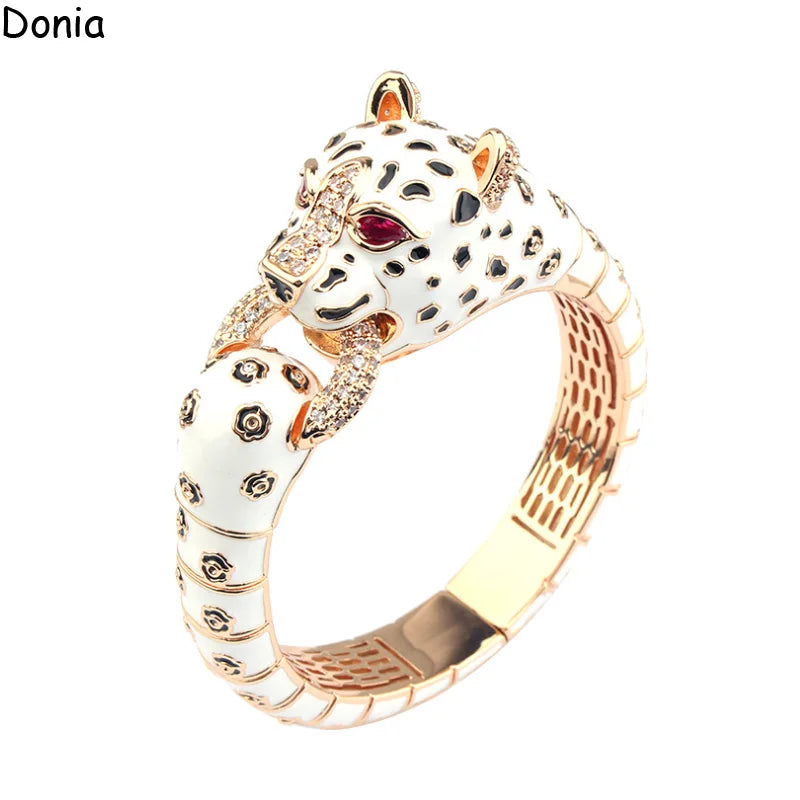 Donia Jewelry European and American fashion leopard titanium steel micro-set zircon animal luxury bracelet