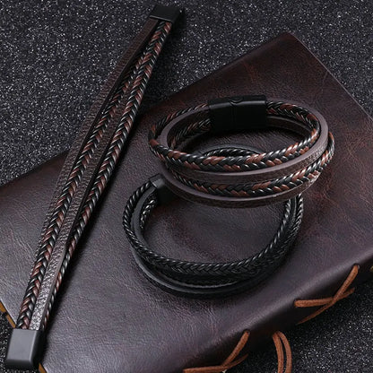 Fashion Magnetic Buckle Leather Bracelets for Men