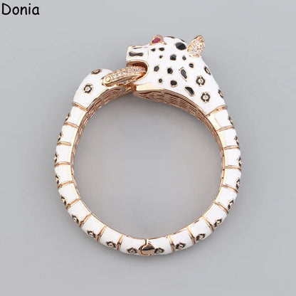 Donia Jewelry European and American fashion leopard titanium steel micro-set zircon animal luxury bracelet