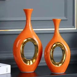 Modern Luxury Orange Phnom Penh Ceramic Vase Creative Living Room Entrance Family Decoration Hollow Flower Vase Home Decoration