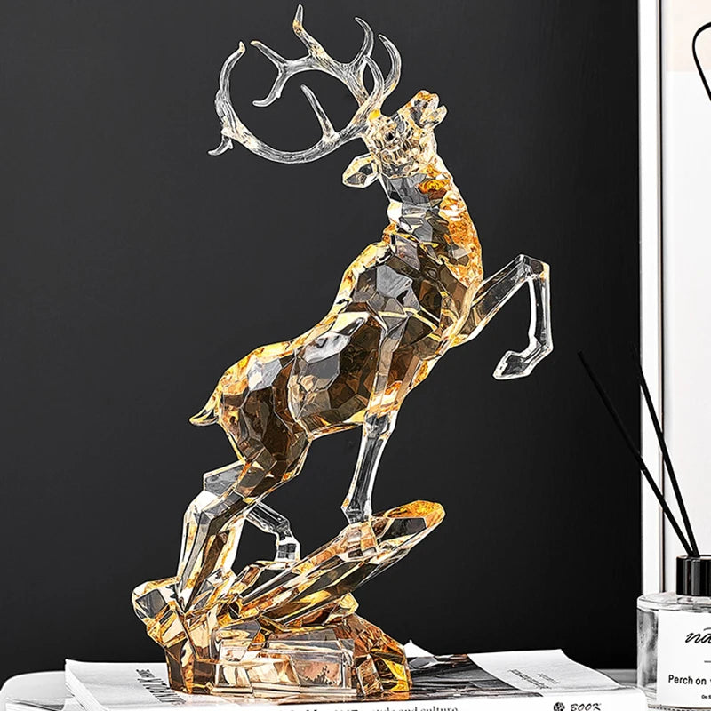 Room Decor Crystal Deer Statue Ornament Luxury Acrylic Crafts Sculpture Wine Cabinet Office Study Decoration Nordic Artwork Gift