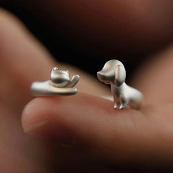 Diary Cats and Dogs Rings Silver Color.