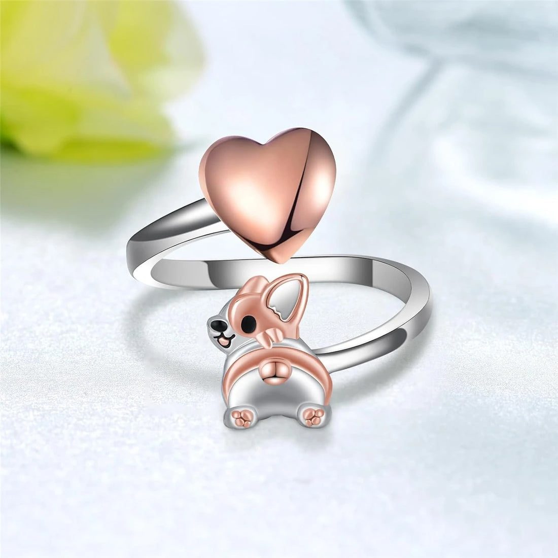 Creative Cute Love Corgi Butt Open Ring for Women Exquisite Pet Puppy Memorial Jewelry Accessories Dog Lovers Holiday Gifts