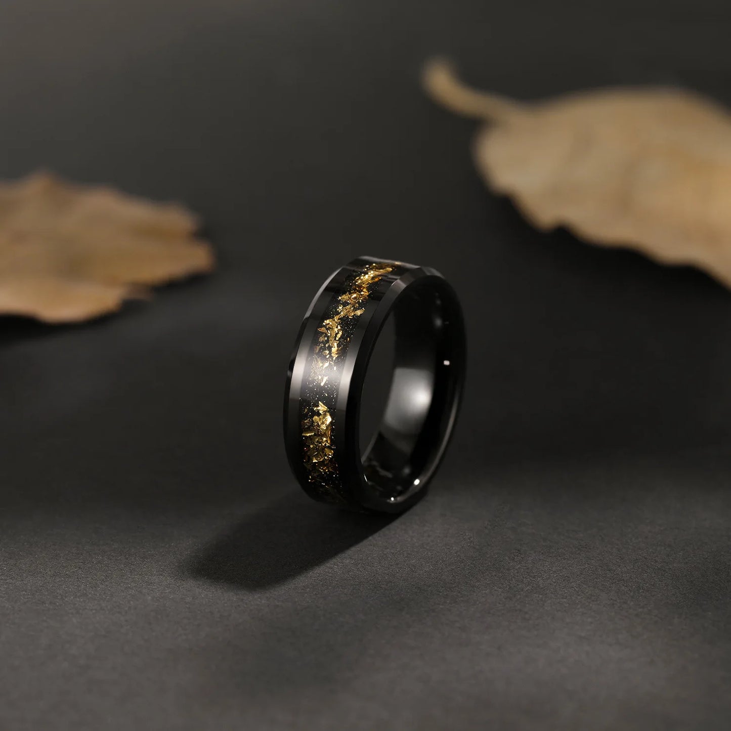 Tungsten Carbide Steel Ring Black Inlaid Gold Color Foil Wedding Ring for Men and Women Jewelry Wholesale