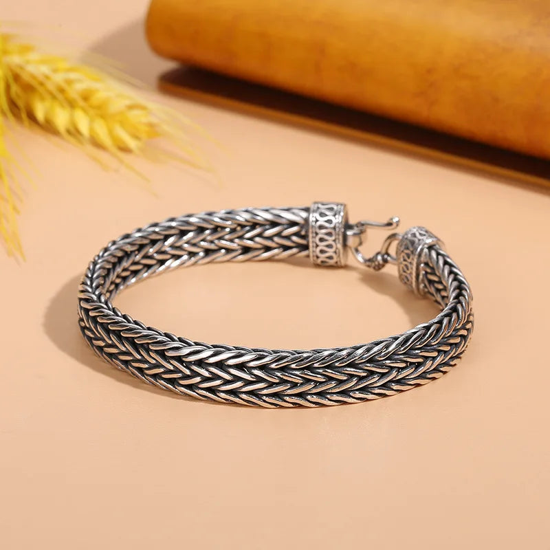 BOCAI Real S925 Silver Jewelry Hand-Woven Old Couple Models Individual Fashion Trends Men's Bracelets Holiday Gifts