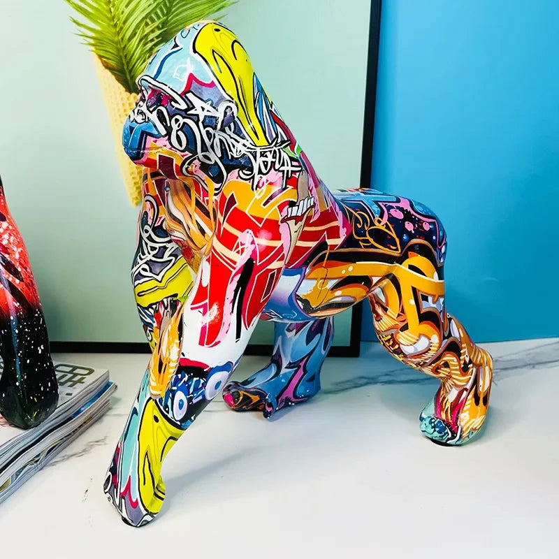 Creative Painted Graffiti Colorful Gorilla Statue.