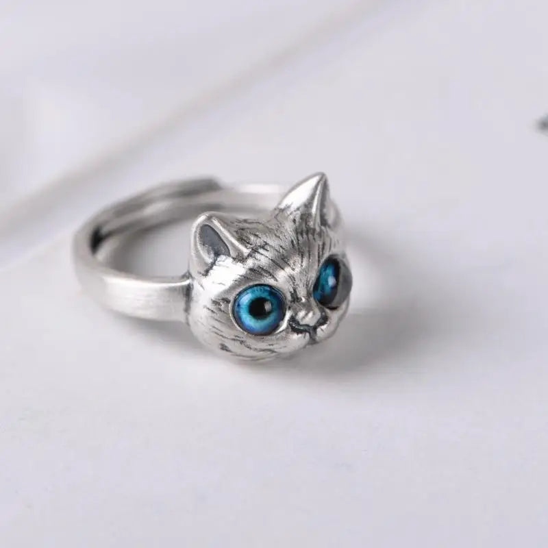 Charm Blue Eyes Cat Rings for Women Girls.