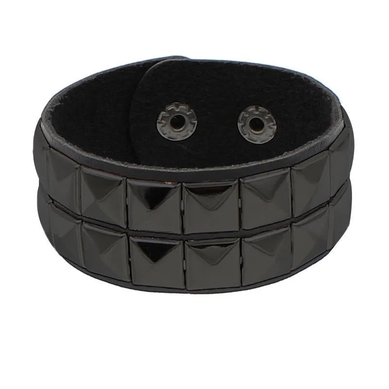 Gothic Spike Bracelet Adjustable Punk Rock Bracelet Black Studded Faux Leather Bracelet for Men Women Gift