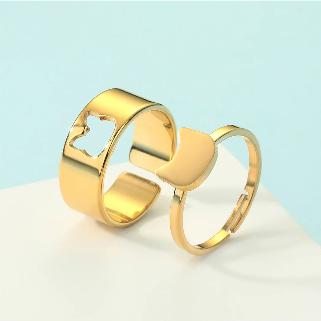 Couples Cat Ring Set Matching Rings.