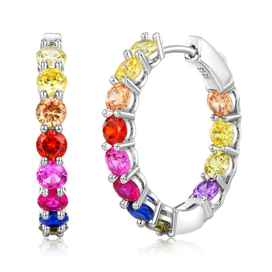 Silver Earrings – Colorful Zircon Rainbow Crystal.