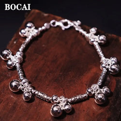 BOCAI Original Real S925 Silver Jewelry Fashionable Lovely Exquisite Bell Silver Bead Women's Bracelet