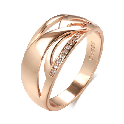 Hot 585 Rose Gold With Natural Zircon Ring for Women New Fashion 2022 Geometry Glossy Rings Fine Wedding Jewelry