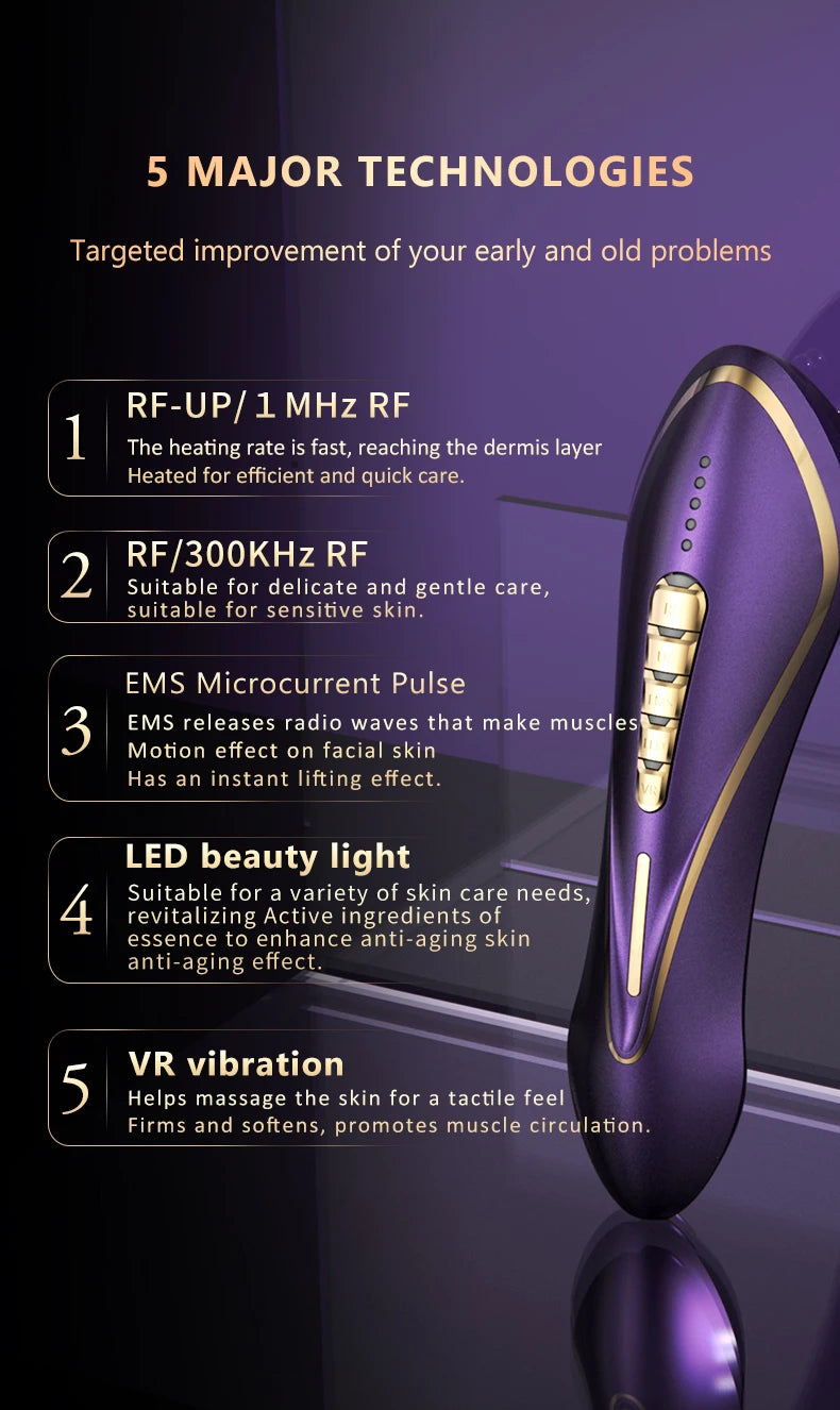 radio frequency beauty instrument lifts and tightens face.